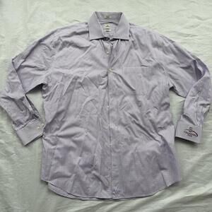 Peter Millar Men's Lavender Check Dress Shirt 17.5 PGA Golf Logo NanoLuxe